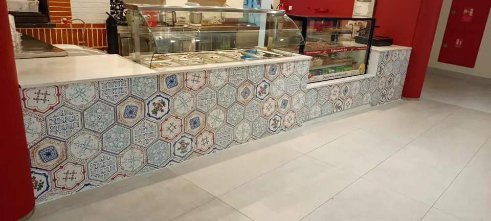 Tiled service counter